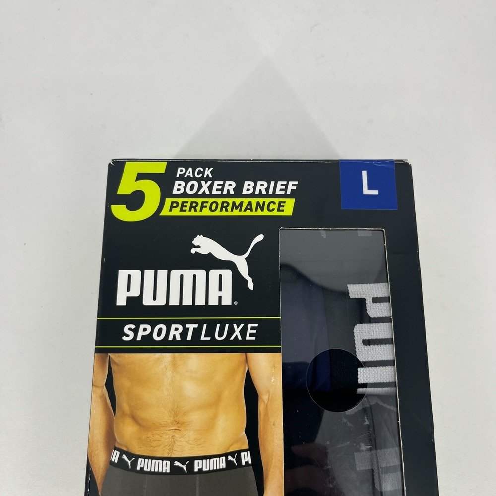 Puma 5 Pack Boxer Brief Underwear Mens L Gray Black Performance Stretch Open Box - Picture 2 of 8